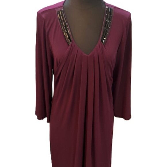 Badgley Mischka PLUM Draped Dress w/ V-Neck Embellished Beading w/Belt ( L ) NWT - Picture 15 of 16